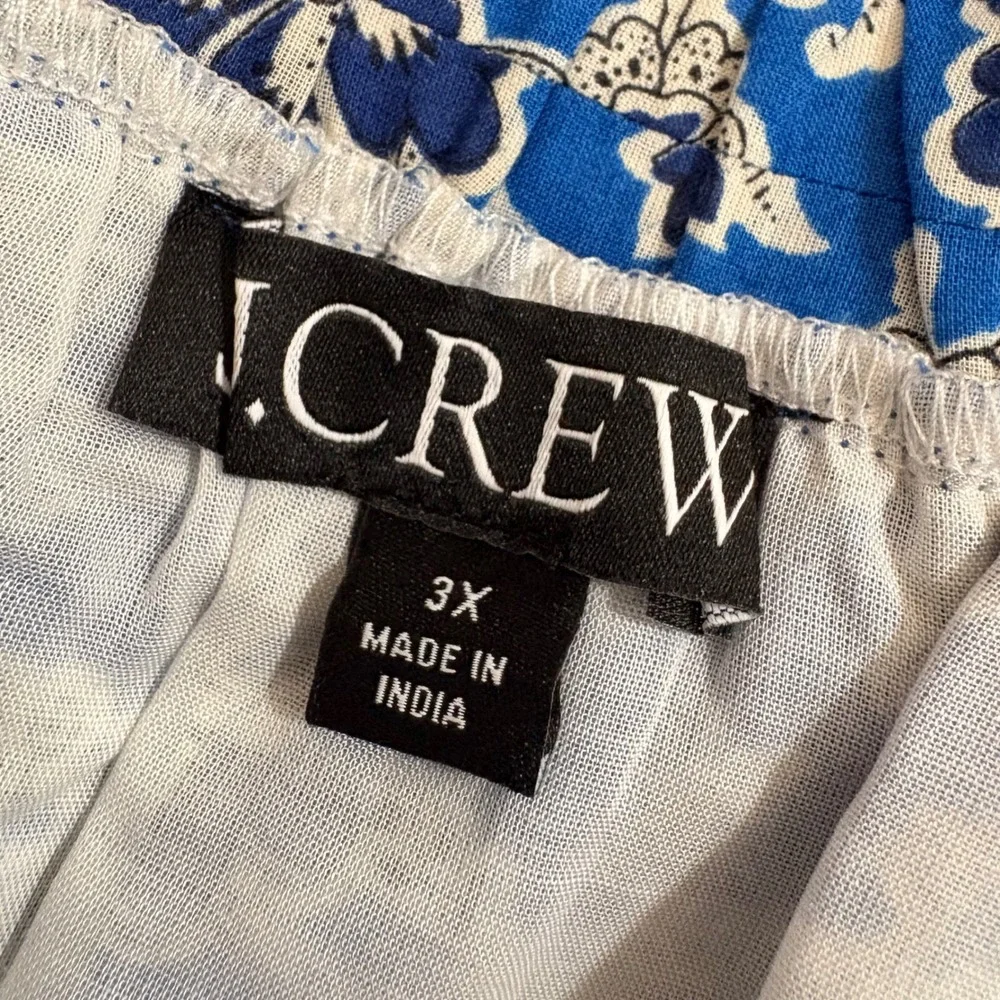 J. Crew Cotton Voile Ruffle Trim Shift Dress Blue Floral Pockets 3XL Cottagecore
